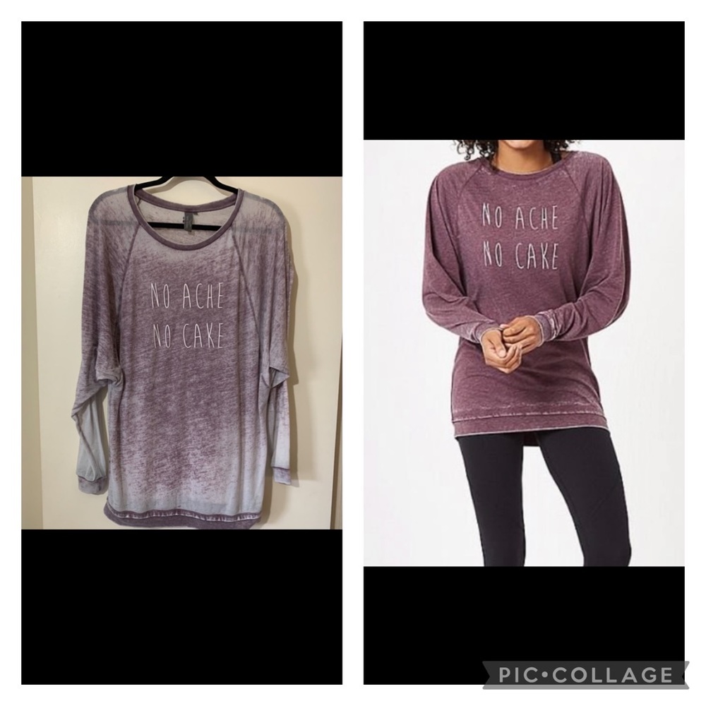Sweaty Betty Long Sleeve “NO ACHE NO CAKE” Graphics Dolman Sleeve Burnout Tee